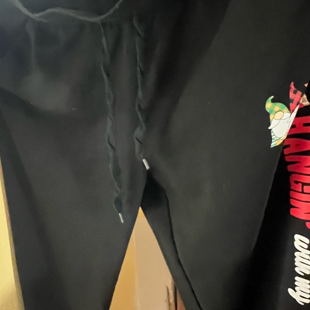 Hanging with my Gnomies  Black Sweatshirt Jogger pants Pajama Holiday Christmas - Picture 6 of 9